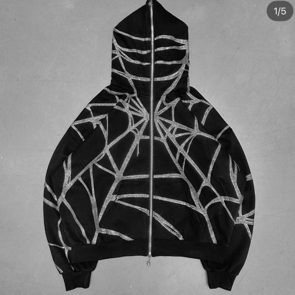 RARE Named Collective Poison Spider Web Rhinestone Track Suit Hoodie Pants - Picture 4 of 8